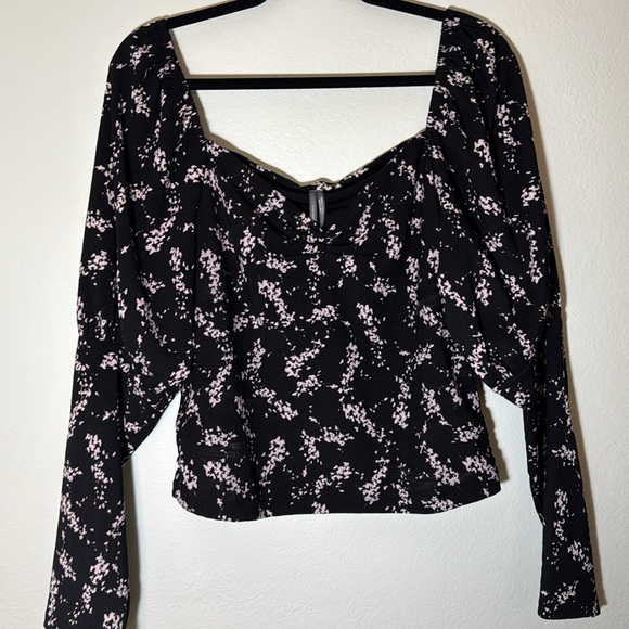 Anthropologie black floral sweetheart top blouse size L - Picture 7 of 9